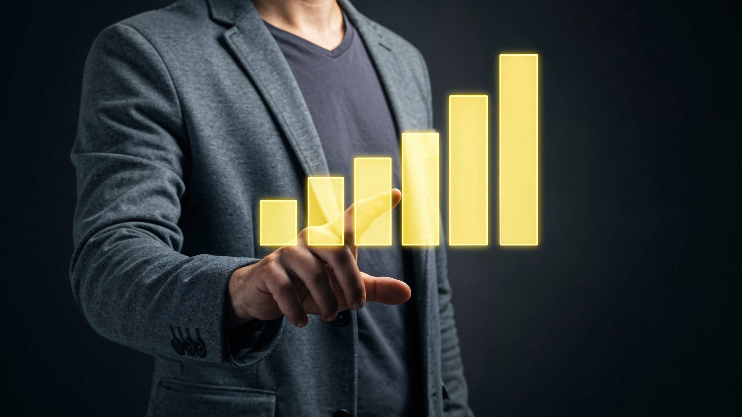 Business man touching digitaly financial growth chart